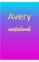 Avery: Blank Notebook - Wide Ruled Lined Paper Notepad - Writing Pad Practice Journal - Custom Personalized First Name Initial A Blue Purple Gold - Taking 