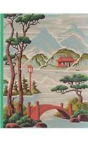 Composition Book Journal: : Vintage Paint-By-Number Pbn, Mid Century Retro Asian Garden Temple Motif Cover, College Ruled Paper, 150 Blank Lined Sheets, 9-3/4 X 7-1/2.