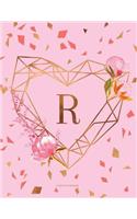 R - A Dotted Notebook: Initial Journal in Pink and Faux Rose Gold Heart