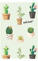Note book: 120 pages Lined Book, Composition Book, White Paper, Cactus and Succulent on Green Softcover