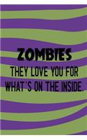 Zombies They Love You For What's On The Inside: Blank Lined Notebook ( Zombie ) (Purple And Green Waves)