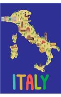 Italy: Blank Lined Notebook /Journal with Italy Map Cover