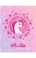 Anika: Unicorn Large Blank Primary Sketchbook Paper - Pink Purple Magical Horse Personalized Letter A Initial Custom First Name Cover - Drawing Sketch Book
