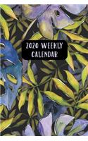 2020 Weekly Calendar: Watercolor Blue Tropical Leaves