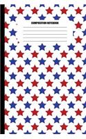 Composition Notebook: Red Stars and Blue Stars on White Background (100 Pages, College Ruled)