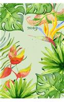 2019: A5 Weekly Diary Planner Journal Wo2p Week on 2 Pages Vertical Layout Tropical Leaves & Flowers
