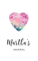 Martha's Journal: Personalized Blank Lined Paper Notebook, Custom Name Writing Journal with Watercolor Heart Diamond for Women and Teen Girls(38 Heart Diamond Journals)