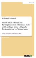 Gründe für das Scheitern von Reformprozessen im Öffentlichen Dienst und Grundlagen für die erfolgreiche Implementierung von Veränderungen