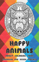 Adult Coloring Book Happy Animals - Mandalas and Henna Inspired