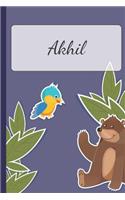 Akhil: Personalized Notebooks - Sketchbook for Kids with Name Tag - Drawing for Beginners with 110 Dot Grid Pages - 6x9 / A5 size Name Notebook - Perfect a