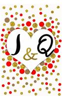 I and Q Personalized Monogrammed notebook journal gift with Two Initials for Couples and lovers on valentine's day, wedding anniversary and special occasions with beautiful golden glitter red and confetti cover