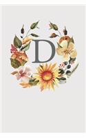 D: Pink Monogram Sketchbook - 110 Sketchbook Pages (6 x 9) - Sunflower Watercolor Monogram Sketch Notebook - Personalized Initial Letter Journal - Mono