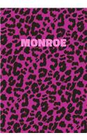 Monroe: Personalized Pink Leopard Print Notebook (Animal Skin Pattern). College Ruled (Lined) Journal for Notes, Diary, Journaling. Wild Cat Theme Design wi