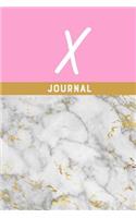 X Journal: Monogram Initial Letter X Notebook for Women Marble Gold Pink Design
