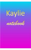 Kaylie: Blank Notebook - Wide Ruled Lined Paper Notepad - Writing Pad Practice Journal - Custom Personalized First Name Initial K Blue Purple Gold - Taking 