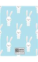 sketchbook by a madoo: Cute bunny on blue cover (8.5 x 11) inches 110 pages, Blank Unlined Paper for Sketching, Drawing, Whiting, Journaling & Doodling(1 Cute Bunny on Blue Sketchbook)