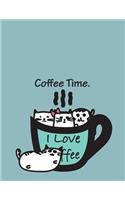 Coffee time: Cup cats on green cover and Dot Graph Line Sketch pages, Extra large (8.5 x 11) inches, 110 pages, White paper, Sketch, Draw and Paint(4 Cup Cats on Green Notebook)
