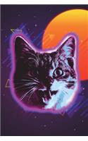 Cat Face Notebook 80s (Vol 1): Cool Rave Neon Kitty Lined Composition Book/Diary/Journal For Students, 6 x 9, 130 Pages, Retro Tangerine Purple