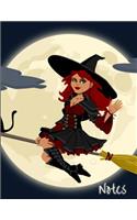 Notes: Cute Witch on Broom Halloween Notebook