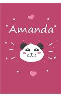 Amanda: A cute personalized panda notebook/ diary for girls and women, with 100 lined pages in 6x9 inch format. Personal Diary Personalized Journal Customiz