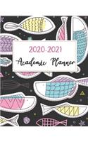 2020-2021 Academic Planner: Carton Fish, 24 Months Academic Schedule With Insporational Quotes And Holiday.