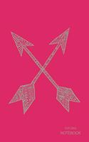 Dot Grid Notebook: Gray Crossed Arrows with Raspberry Colored Background, 5 inches x 8 inches, 100 sheets / 200 pages, Cream Interior Pages