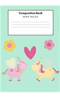Unicorn Composition Notebook Wide Ruled for School (200 Pages)