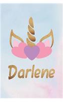 Darlene: Personalized First Name Unicorn Gift Birthday Girl Notebook Journal 104 Pages