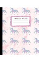 Composition Notebook: Beautiful Glitter Unicorn Pattern and Pink Marble Composition Book for Girls, Kids, School, Students and Teachers (Wide Ruled 7.5 x 9.25, 100 pages)