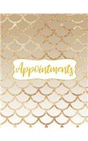 Appointments: Gold Glitter Ombre Mermaid Scales Appointment Notebook Planner with 15 Minute Increments Daily and Hourly - 7 Days Per Week - 52 Weeks - Undated App