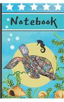 Notebook: Sea Turtle And Seahorses Ocean Art Gift - Lined Notebook, 130 pages, 6" x 9"