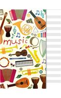 Blank Music Sheet Notebook: Music Manuscript Paper - Staff Paper - Musical Note Book 12 Staves - Cool Instruments Cover