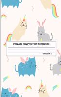 Primary Composition Notebook Grades K-2 Kawaii Kitty Cat: Cute Caticorn Primary Story Journal for Girls and Writing Practice - Write and Draw Your Own Stories with Dotted Lined Paper Pages and Picture Space