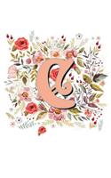 C Monogram Letter Floral Wreath Notebook