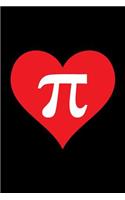 Blank Notebook - Pi on Red Heart on Black - 100 Pages