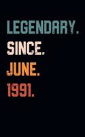 Blank Lined Journal, Notebook, Diary, Planner - Legendary Since June 1991 - 28th Birthday Gift For 28 Years Old Men and Women born in June