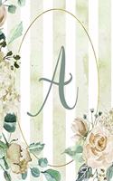 Notebook 6"x9", Letter A, Green Stripe Floral Design: (1 Letter/Initial a - Green Stripe Floral Design Notebook 6"x9" Alphabet)