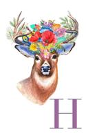 H: Cute Deer Monogram Journal, Personalized Notebook Letter H