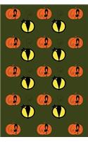 Halloween Journal: Black Cats and Pumpkins (Moss Green) 6x9 - GRAPH JOURNAL - Journal with graph paper pages, square grid pattern