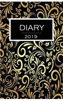 Diary 2019: Black & Gold Floral Diary/Journal With 150 Blank Pages To Write Or Draw In