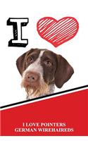 I Love Pointers German Wirehaireds: Handwriting Practice Paper for Kids Notebook with Dotted Lined Sheets for K-3 Students 120 Pages 6x9