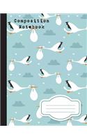 Composition Notebook: Heron on Sky and Stork Baby College Wide Ruled School Notebook, 110 Pages, 8.5" x 11"