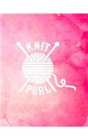 Knit Purl: Knitting Graph Paper Planner Design Notebook, Blank Knitter Patterns Book, 4:5 Ratio, Pink