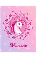 Monroe: Unicorn Large Blank Primary Handwriting Learn to Write Practice Paper for Girls - Pink Purple Magical Horse Personalized Letter M Initial Custom Fir