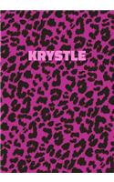 Krystle: Personalized Pink Leopard Print Notebook (Animal Skin Pattern). College Ruled (Lined) Journal for Notes, Diary, Journaling. Wild Cat Theme Design wi