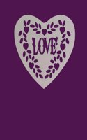 Love: Composition Journal Notebook. Soft cover with Purple background and cream love heart, 110 lined pages 8.5x11