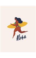 Aloha: Surfer girl on grey cover and Lined pages, Extra large (8.5 x 11) inches, 110 pages, White paper