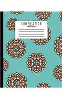 Composition Notebook: Kaleidoscope Circle Blue Pattern 7.5 x 9.25 in - 110 Pages - Wide Ruled - Black Lined Paper Journal - Back to School, Classwork, Homework, Journal E