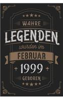 Wahre Legenden wurden im Februar 1999 geboren: Vintage Geburtstag Notizbuch - individuelles Geschenk für Notizen, Zeichnungen und Erinnerungen - liniert mit 100 Seiten