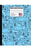 Primary Composition Notebook: Whales & Hammerhead Shark Blue Back to School Composition Book for Teachers, Students, Kids and Teens